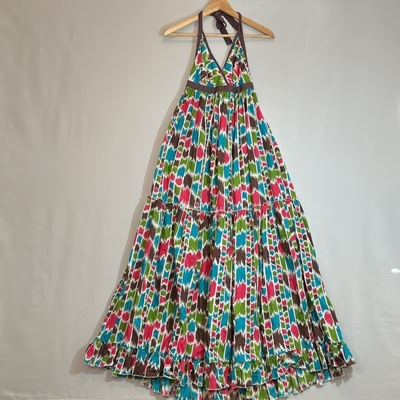 Anthropologie Dresses & Skirts - Apollo Womens Size M Halter Maxi Dress Tiered 100% Cotton Backless Tie Neck Boho